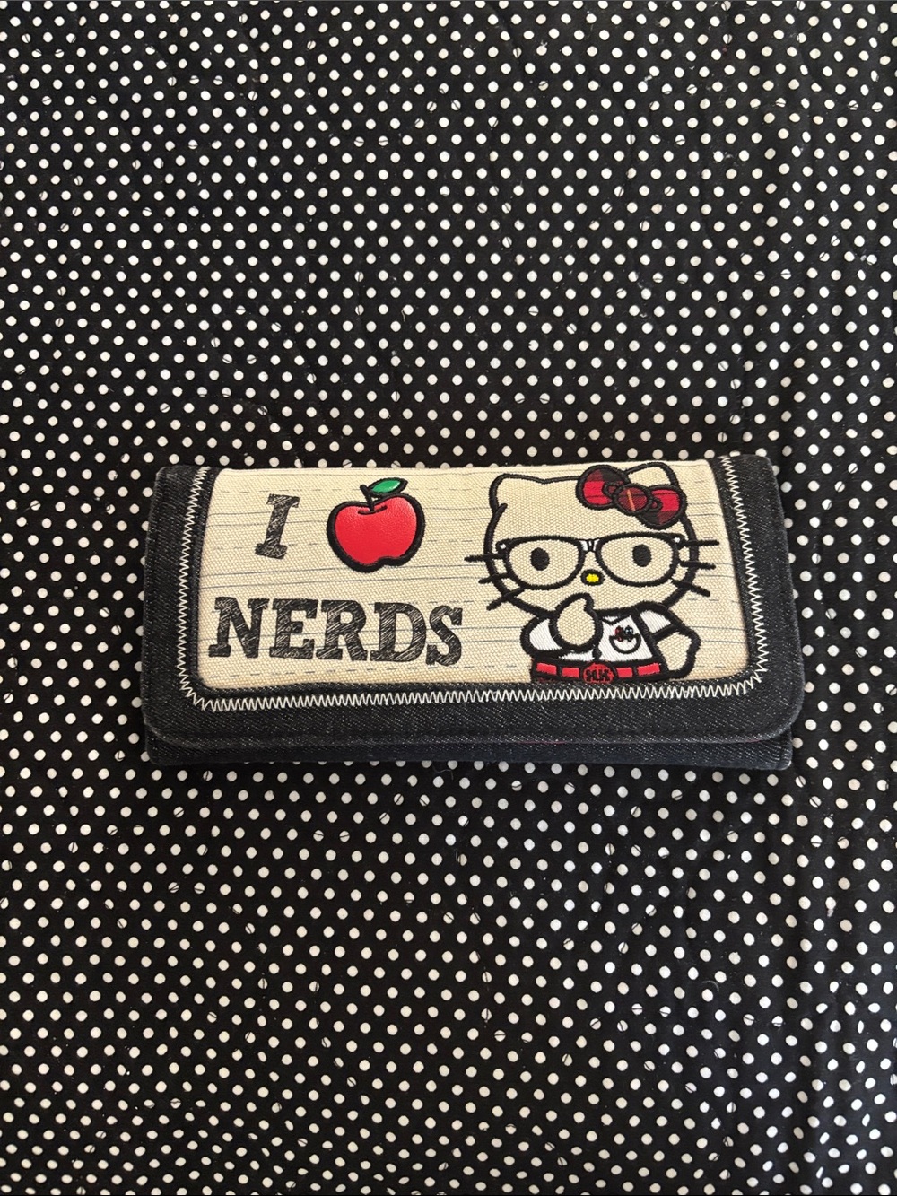 Hello Kitty Black and Cream "I ❤️ Nerds" Foldover Wallet